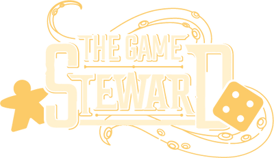 The Game Steward Logo with meeples dice and tentacles for thegamesteward Kickstarter Board Games
