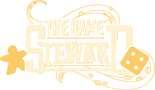 The Game Steward Logo with meeples dice and tentacles for thegamesteward Kickstarter Board Games