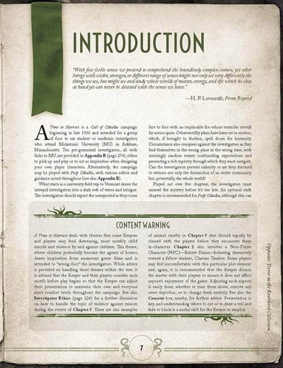 Call of Cthulhu: A Time to Harvest Deluxe Leatherette (Retail Edition) Retail Role Playing Game Campaign Chaosium KS001612A