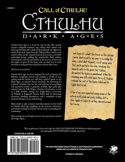 Call of Cthulhu: Cthulhu Dark Ages 3rd Edition Hardback (Retail Edition) Retail Roll Spela Game Supplement Chaosium KS001616A