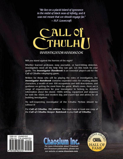 Call of Cthulhu: Investigators Handbook Deluxe Leatherette (edición minorista) Rol de juego minorista Juego Chaosium KS001621A