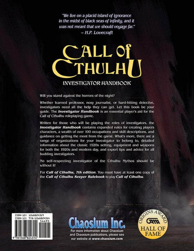 Call of Cthulhu: החוקרים Handbook Deluxe Leatherette (מהדורה קמעונאית) משחק תפקידים קמעונאי משחק Chaosium KS001621A