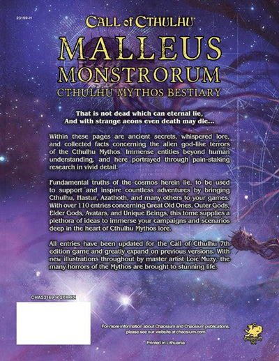 Call of Cthulhu : Malleus Monstrorum -Cthulhu Mythos Bestiary -Leatherette Slipcase 세트 (소매 에디션) 소매 롤 리전 게임 보충 Chaosium KS001625a
