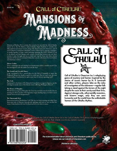 Call Of Cthulhu: Mansões do Volume 1 da Madness Atrás de Decroca de Decrã (edição de varejo) ROAMENTO DE VAREJA (Suplemento de jogo Chaosium KS001626A