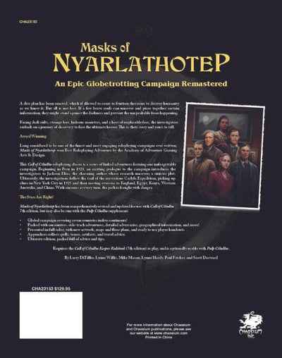 Call of Cthulhu: Máscaras de Nyarlathotep Deluxe Leatherette Slipcase (edição de varejo) Campanha de jogo de jogo de jogo Chaosium KS001627A
