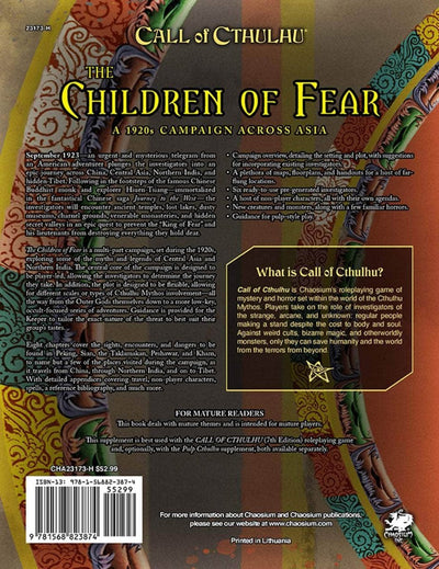 Call of Cthulhu: The Children of Fear Hardback (Edición minorista) Minorista Rol de juego Campaña de juego Chaosium KS001630A