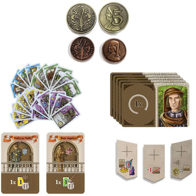 Lorenzo Il Magnifico: cztery zestawy promocyjne plus metalowe monety (Kickstarter w przedsprzedaży Special) Rozszerzenie gry planszowej Kickstarter Cranio Creations KS001560A