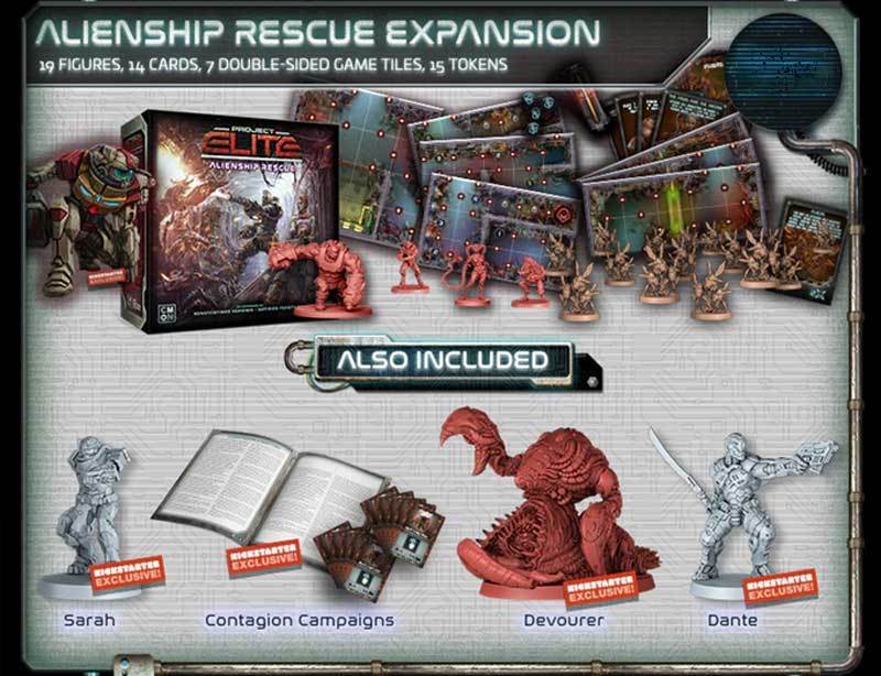 Project Elite: การขยายตัวของ Alienship Rescue (Kickstarter Pre-Order พิเศษ) การขยายเกมกระดาน Kickstarter CMON ถูก จำกัด