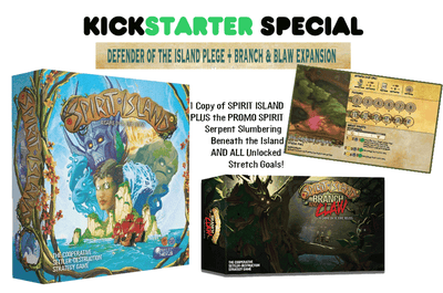 A Spirit Island Plus Branch &amp; Claw Expansion Bundle Plus kígyó, amely a sziget és a Wildfire Heart of Wildfire Promo-Spirits (Kickstarter Pre-Orans Special) alatt fekszik, Kickstarter társasjáték Greater Than Games (Mesabled Nexus)
