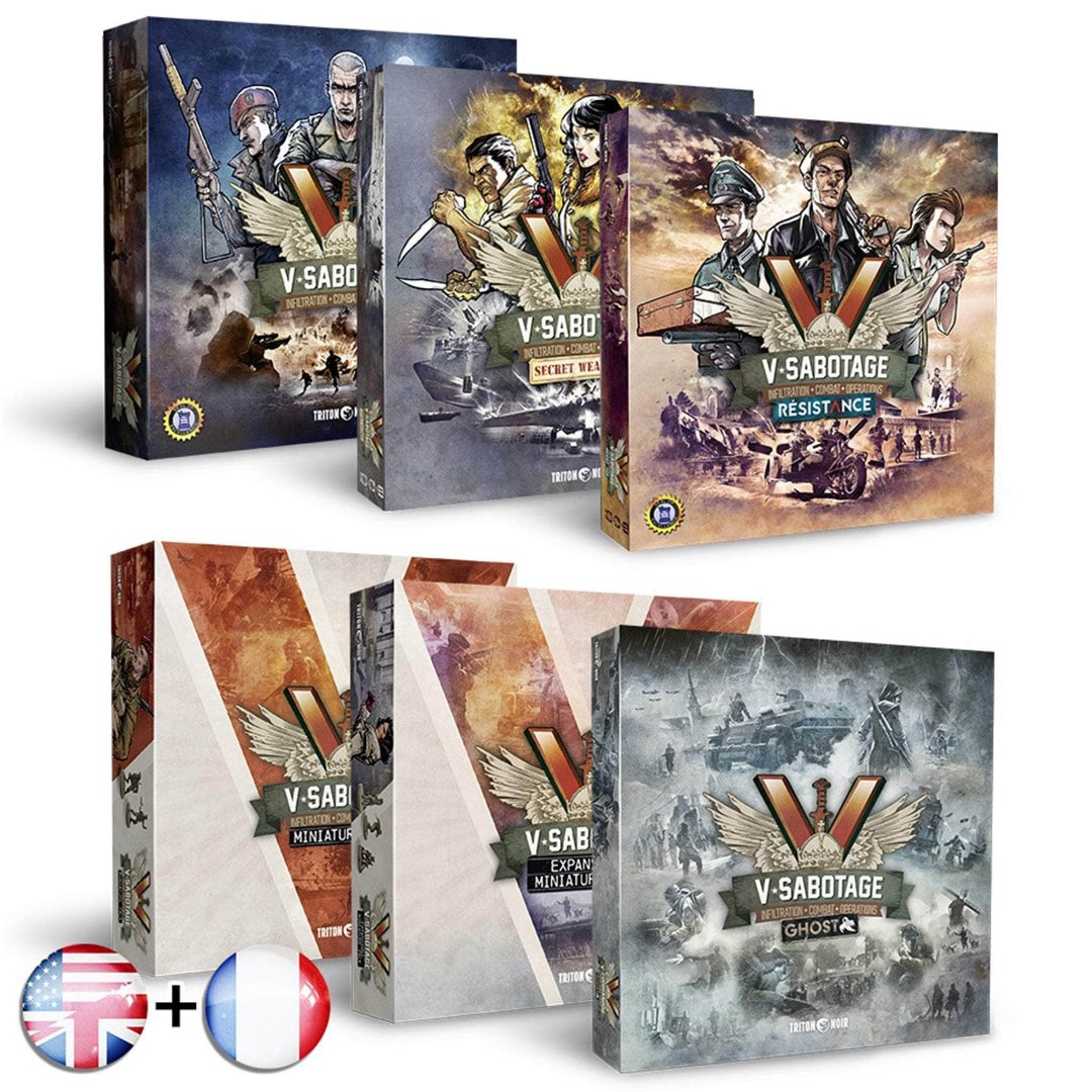 V-Sabotage: Newcomer Deluxe All-In Pledge-Bundle (Kickstarter-Vorbestellungsspezialitäten) Kickstarter-Brettspiel Triton Noir KS001169A