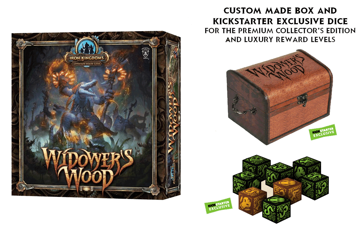 Widower's Wood: เกมกระดานผจญภัยของ Iron Kingdoms พร้อมกล่องเกมไม้ (Kickstarter Special) เกมบอร์ด Kickstarter Privateer Press